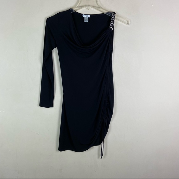 Cache Y2K black asymmetrical one shoulder mini dress with side adjustable tie - Picture 2 of 9